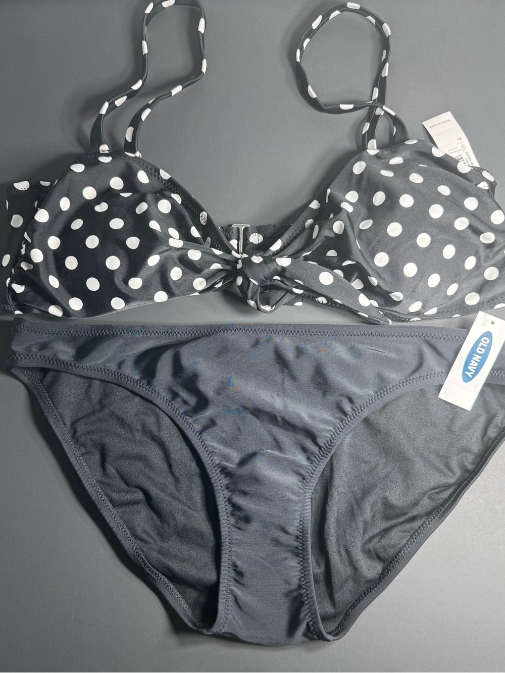 Old Navy Black & White Polka Dot Bikini Set with Solid Black Bottoms